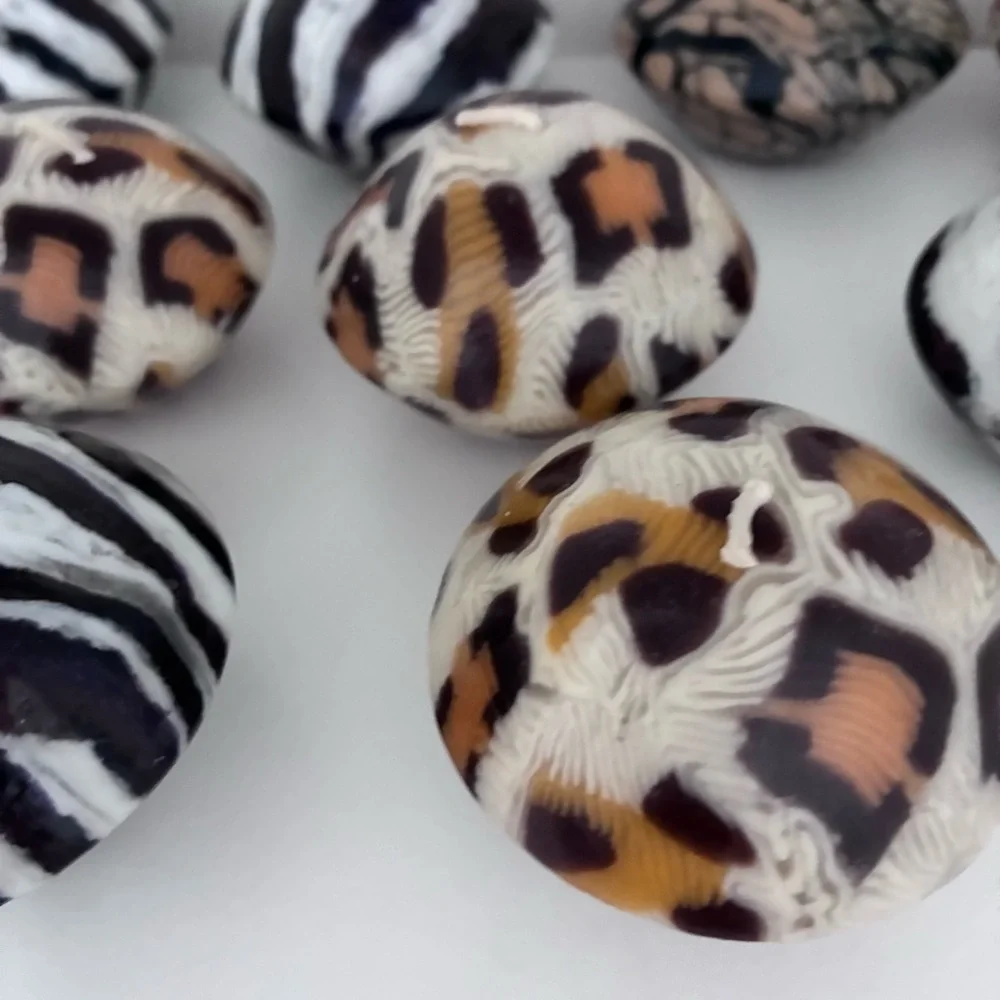 UNSCENTED Animal Print Candles  Shape: “mini-dome/mushroom” Total 10 candles